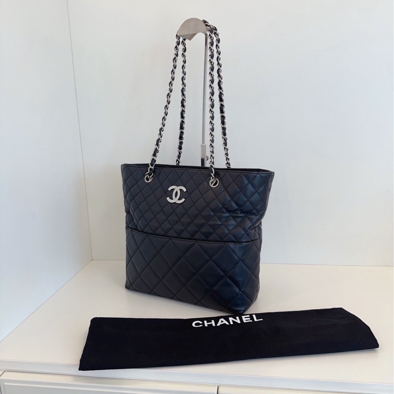 【98新🆕】Chanel 黑銀菱格竪款長鏈條⛓️托特包 單肩包-1
