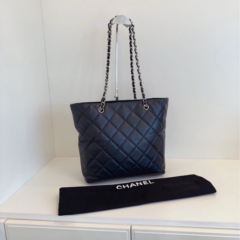 【98新🆕】Chanel 黑銀菱格竪款長鏈條⛓️托特包 單肩包-2
