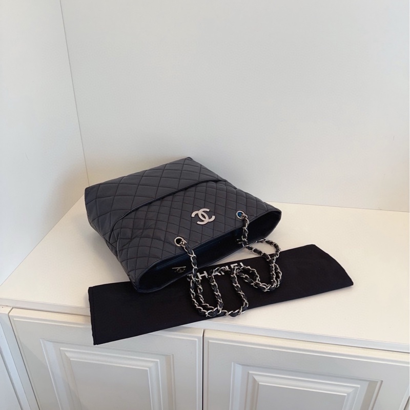 【98新🆕】Chanel 黑銀菱格竪款長鏈條⛓️托特包 單肩包-3