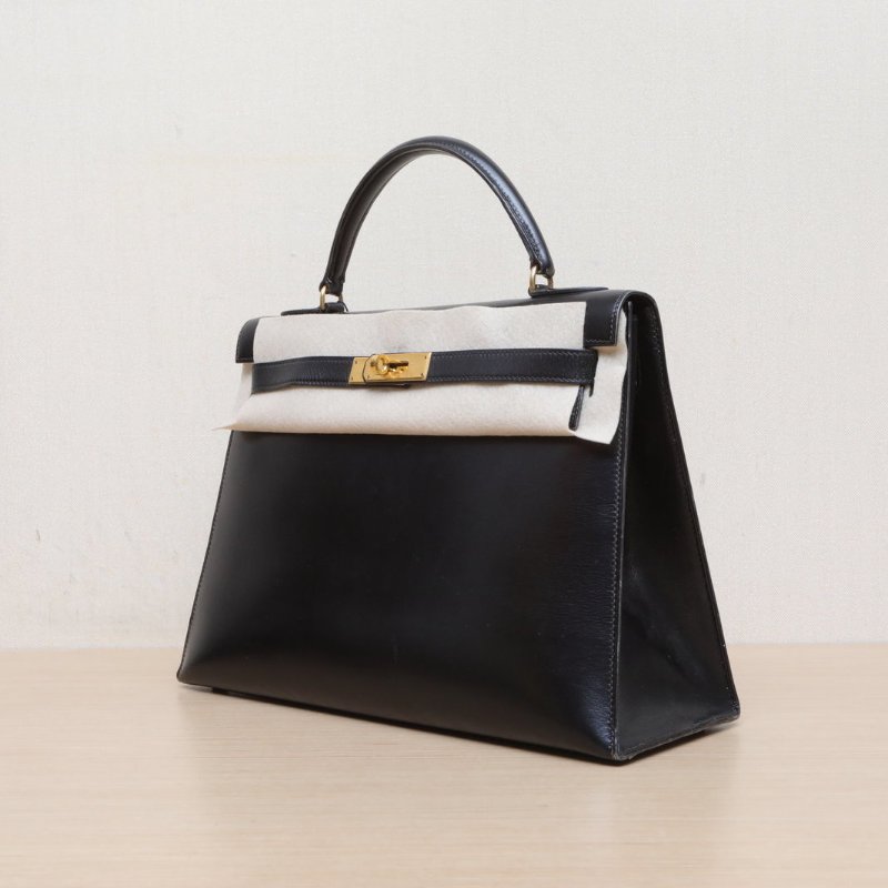 HERMES Kelly3289黑色Box皮圈P金扣肩背包-4