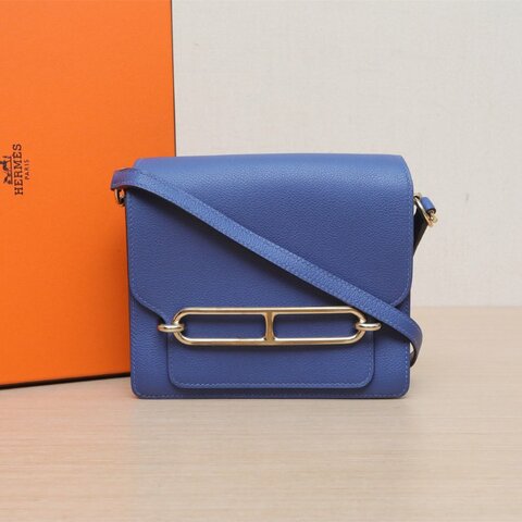HERMES Roulis豬鼻子197E明藍色EC皮C刻金扣肩背包