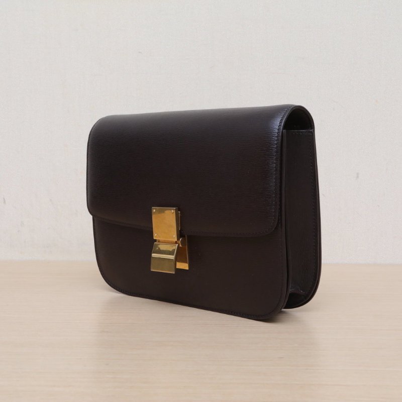 CELINE ClassicBox中號深巧克力色牛皮金扣肩背包-3