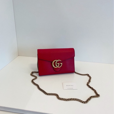 【98新🆕】Gucci marmont紅金扣GG woc信封包 鏈條包斜挎包