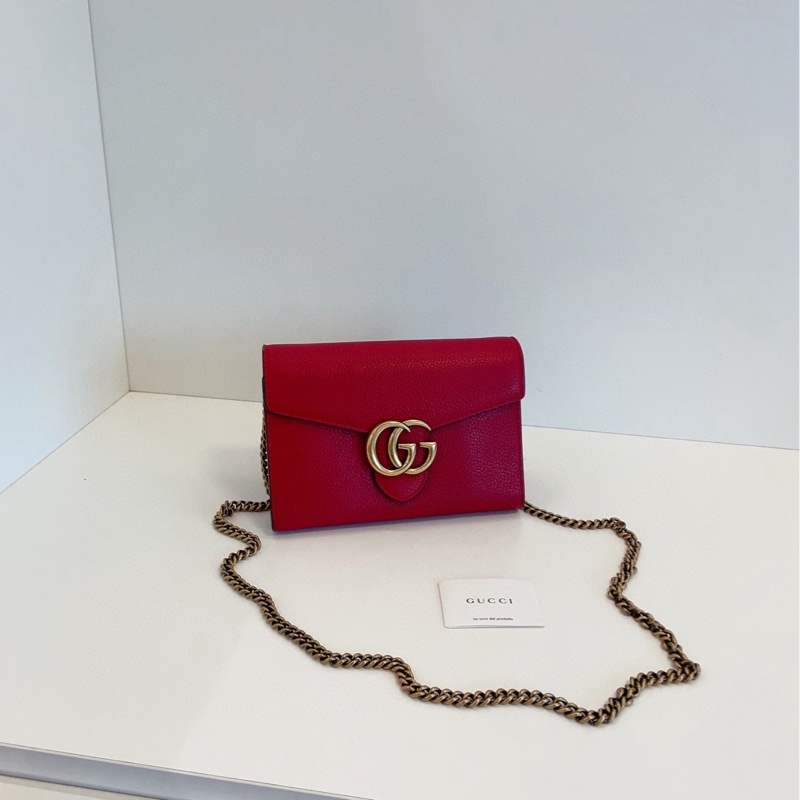【98新🆕】Gucci marmont紅金扣GG woc信封包 鏈條包斜挎包-0