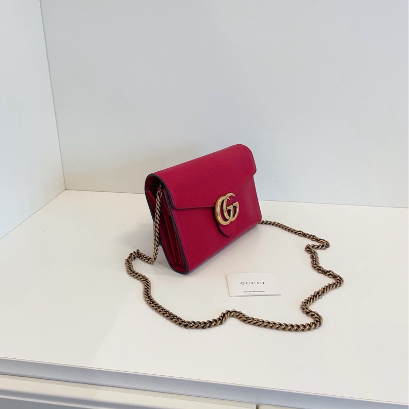 【98新🆕】Gucci marmont紅金扣GG woc信封包 鏈條包斜挎包-1