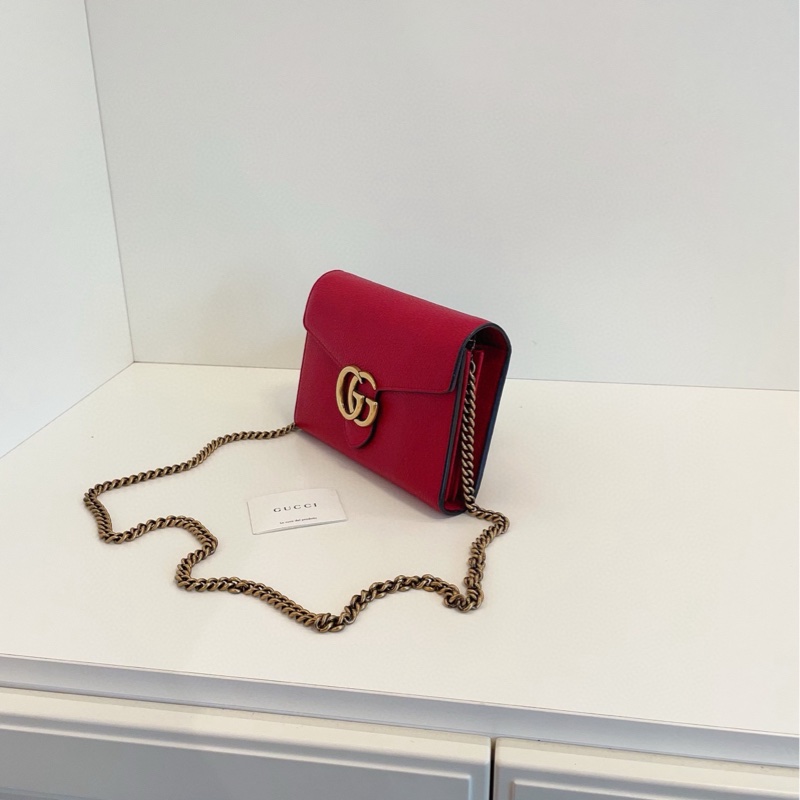 【98新🆕】Gucci marmont紅金扣GG woc信封包 鏈條包斜挎包-2