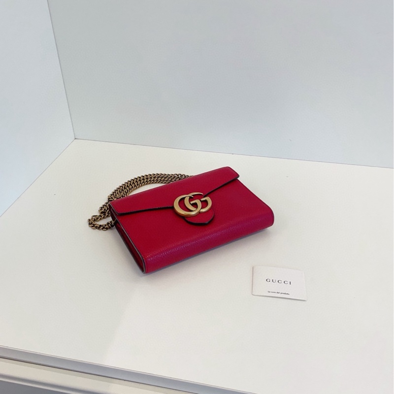 【98新🆕】Gucci marmont紅金扣GG woc信封包 鏈條包斜挎包-5