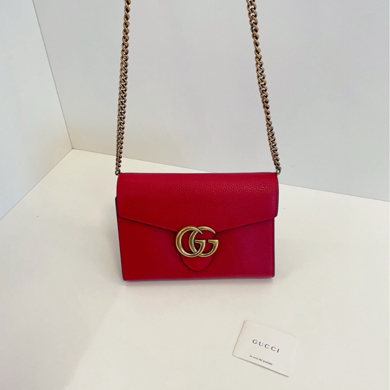 【98新🆕】Gucci marmont紅金扣GG woc信封包 鏈條包斜挎包-6
