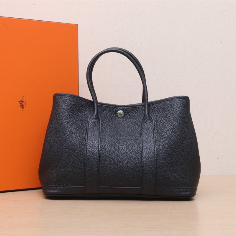 HERMES GardenParty花園包3089黑色NEGONA皮U刻銀扣肩背包-0