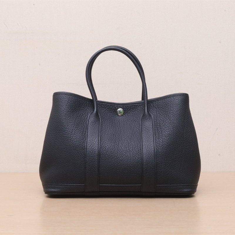 HERMES GardenParty花園包3089黑色NEGONA皮U刻銀扣肩背包-1