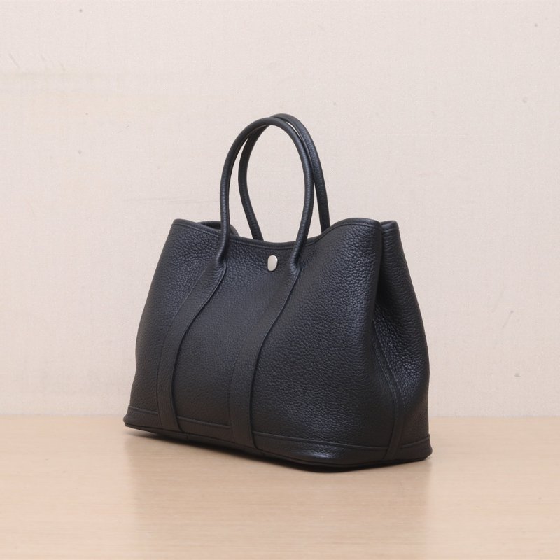 HERMES GardenParty花園包3089黑色NEGONA皮U刻銀扣肩背包-3