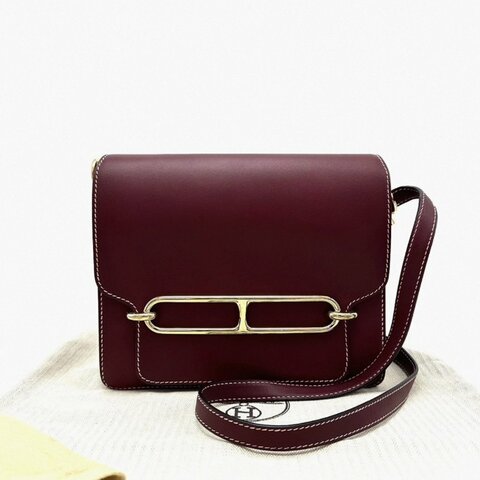 HERMES 豬鼻子波爾多酒紅霧面box皮肩背斜背包 23*21*7 98新配件塵袋