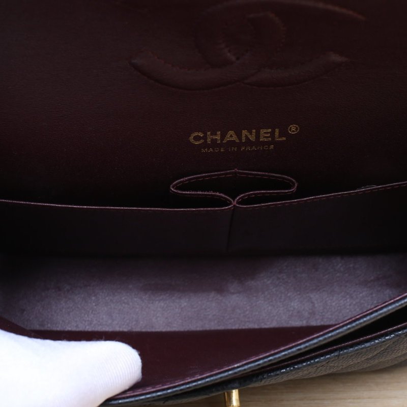 CHANEL CF口蓋包中號25.5黑色荔枝牛皮29開金扣肩背包-4