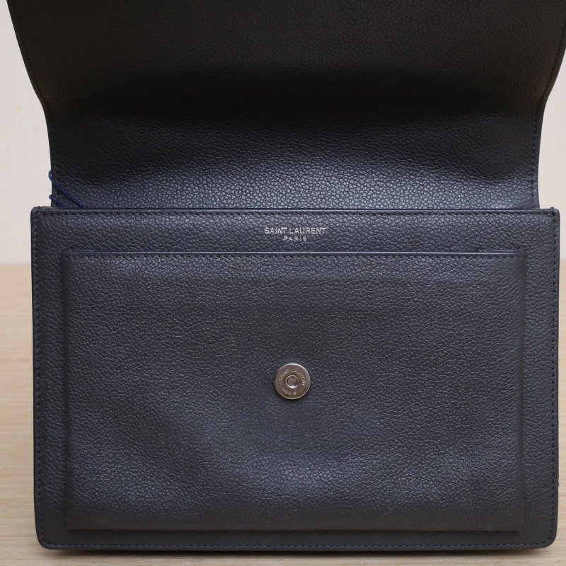 SAINT LAURENT SUNSET日落包中號22深灰牛皮銀扣肩背包-2