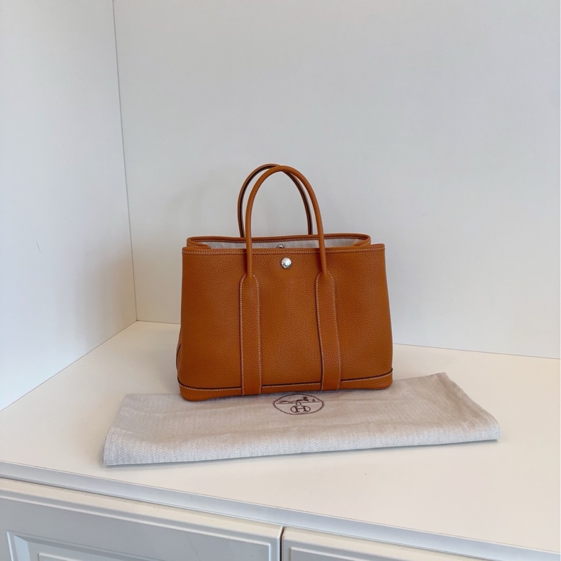 【閒置🆕】Hermes Garden GP30 花園包 金棕銀扣全皮 togo A刻-0