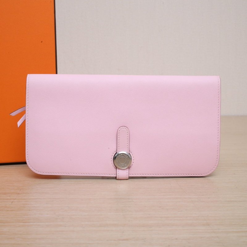 HERMES DogonDuo長錢包3Q新櫻花粉Swift皮T刻銀扣肩背包-0