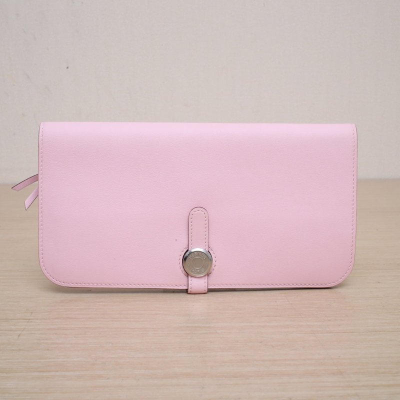 HERMES DogonDuo長錢包3Q新櫻花粉Swift皮T刻銀扣肩背包-1