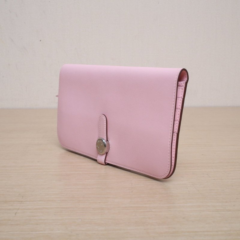 HERMES DogonDuo長錢包3Q新櫻花粉Swift皮T刻銀扣肩背包-3