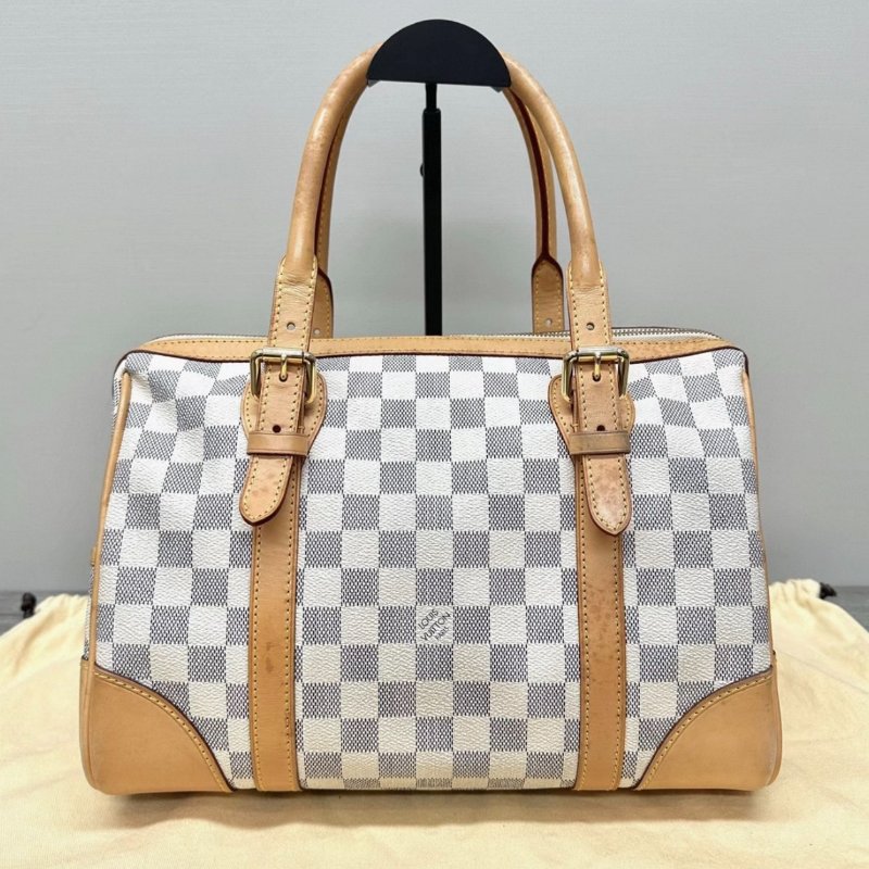 LV 白棋盤格拼皮手提托特包 31*21*20 98新配件塵袋-5