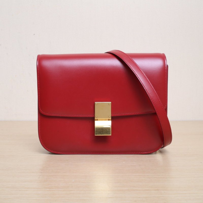 CELINE ClassicBox中號紅色牛皮金扣肩背包-1