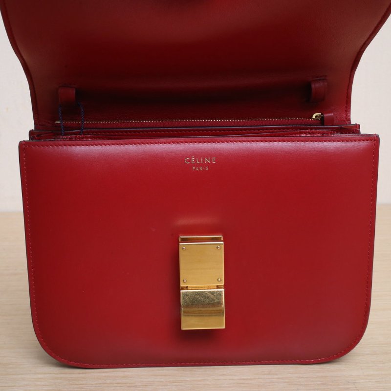 CELINE ClassicBox中號紅色牛皮金扣肩背包-2