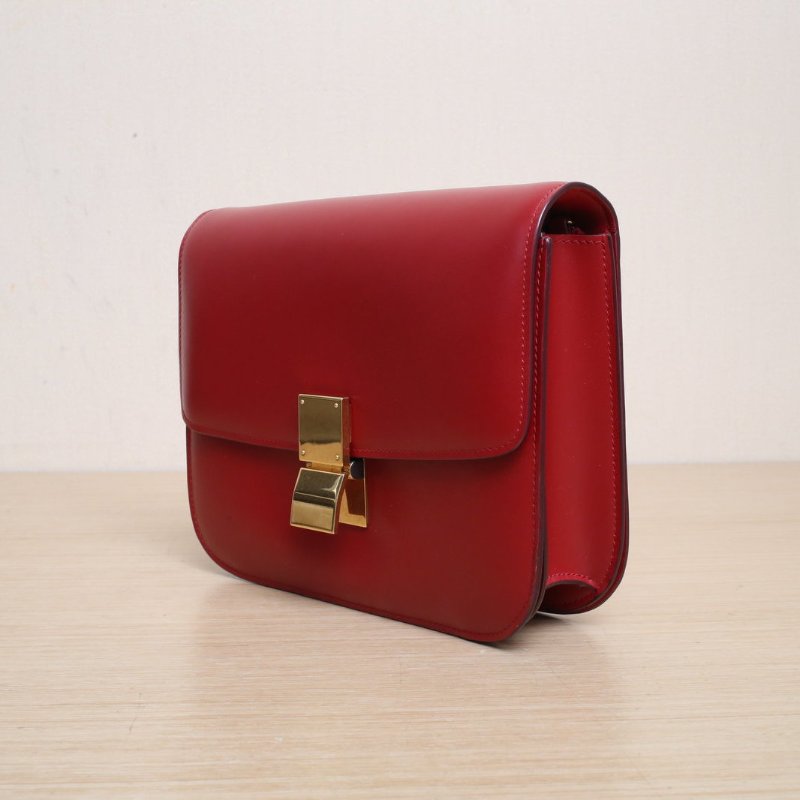 CELINE ClassicBox中號紅色牛皮金扣肩背包-4
