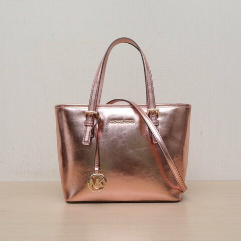 MICHAEL KORS 玫瑰金漆皮菜籃子托特手提包肩背包