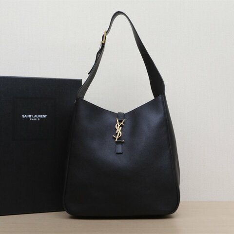 SAINT LAURENT LE5À7HOBO大號黑色牛皮金扣肩背包