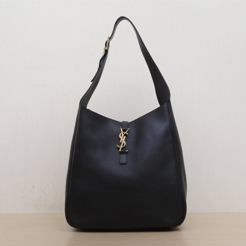 SAINT LAURENT LE5À7HOBO大號黑色牛皮金扣肩背包-1