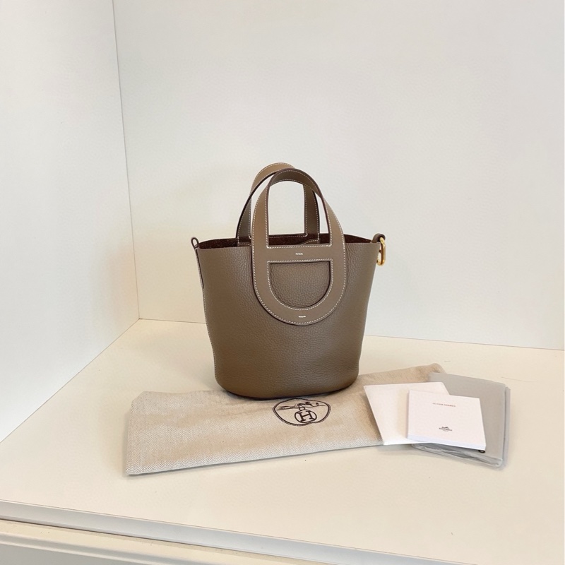 【99新閒置🆕】Hermes in the loop 18 大象灰🐘金扣豬鼻子菜籃子 W刻手提包 單肩包-0