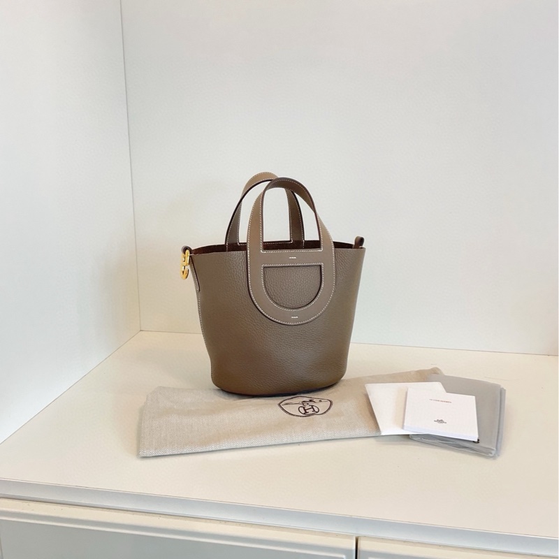 【99新閒置🆕】Hermes in the loop 18 大象灰🐘金扣豬鼻子菜籃子 W刻手提包 單肩包-2