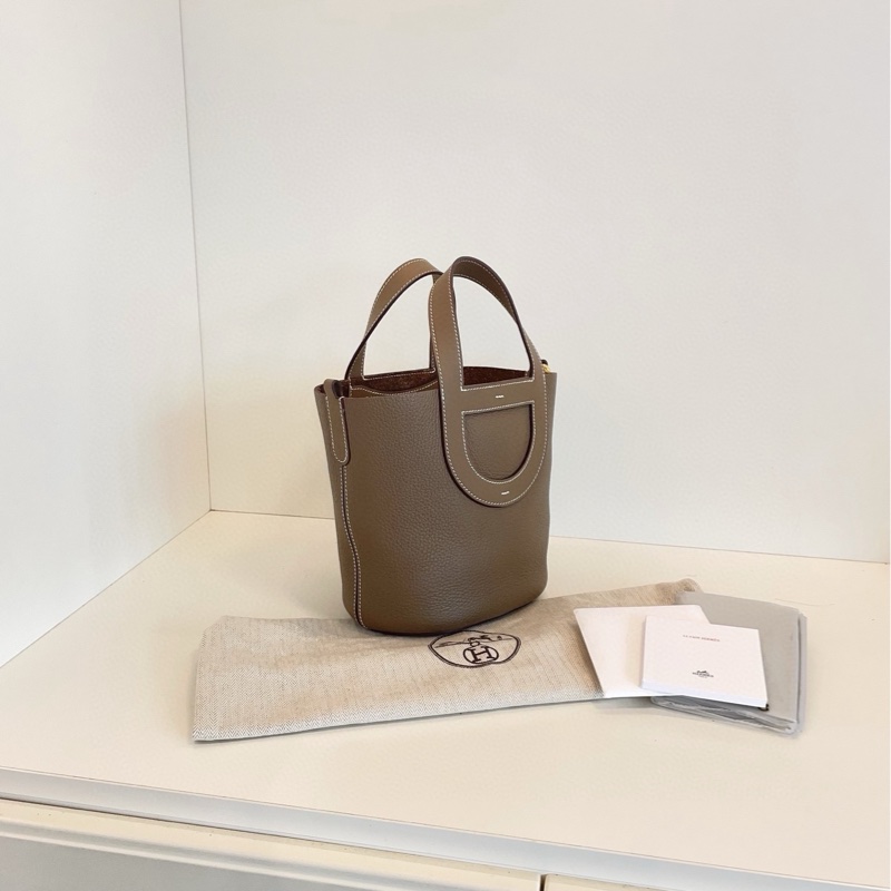 【99新閒置🆕】Hermes in the loop 18 大象灰🐘金扣豬鼻子菜籃子 W刻手提包 單肩包-3