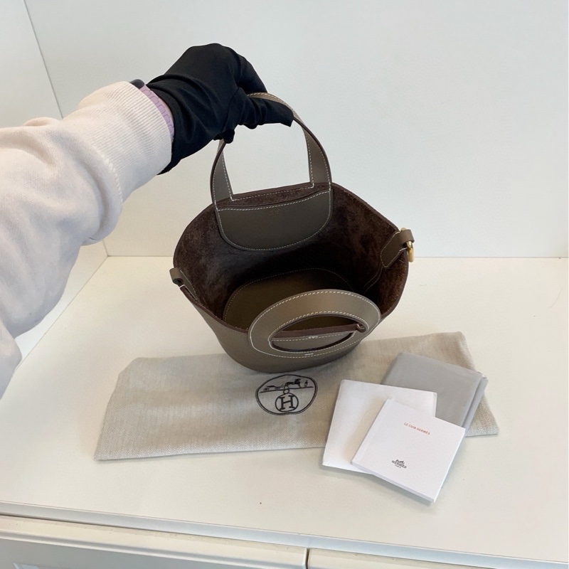 【99新閒置🆕】Hermes in the loop 18 大象灰🐘金扣豬鼻子菜籃子 W刻手提包 單肩包-7