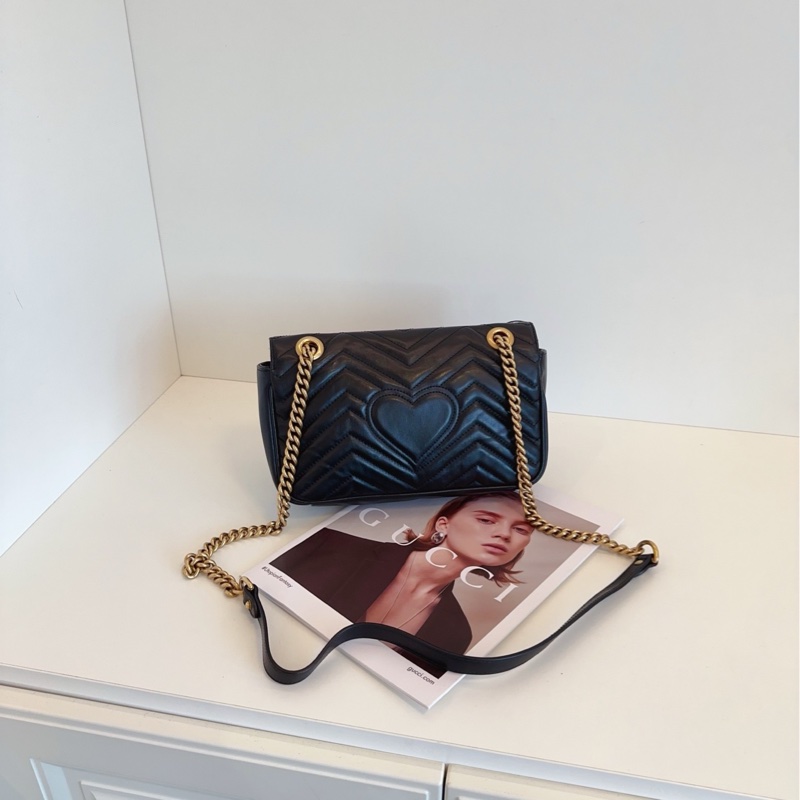 【98新】Gucci 黑金 馬蒙 marmont 22 鏈條包 斜挎包 單肩包-1