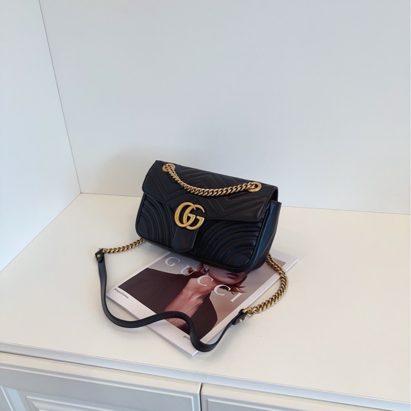 【98新】Gucci 黑金 馬蒙 marmont 22 鏈條包 斜挎包 單肩包-2