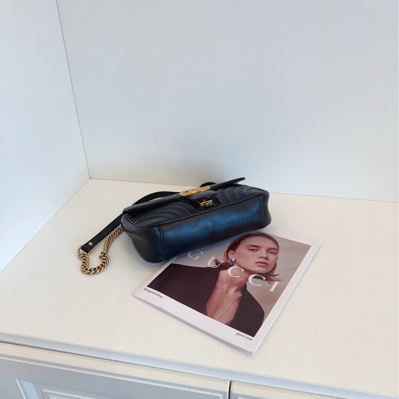 【98新】Gucci 黑金 馬蒙 marmont 22 鏈條包 斜挎包 單肩包-3