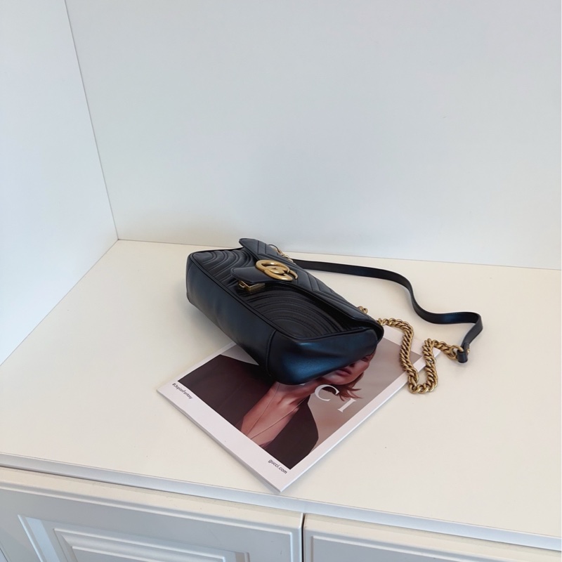 【98新】Gucci 黑金 馬蒙 marmont 22 鏈條包 斜挎包 單肩包-4
