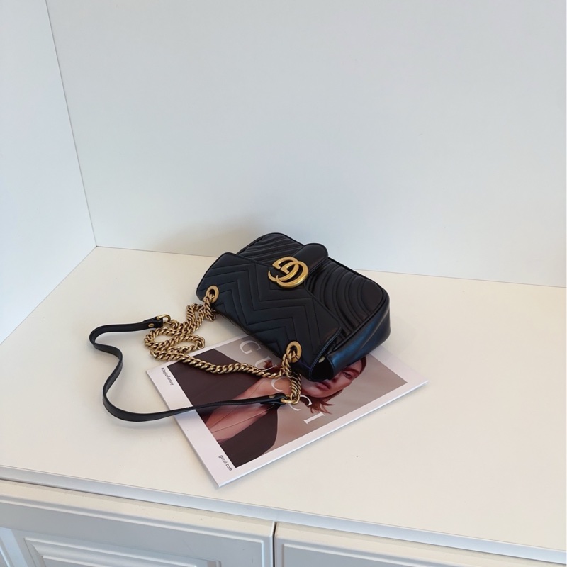 【98新】Gucci 黑金 馬蒙 marmont 22 鏈條包 斜挎包 單肩包-5