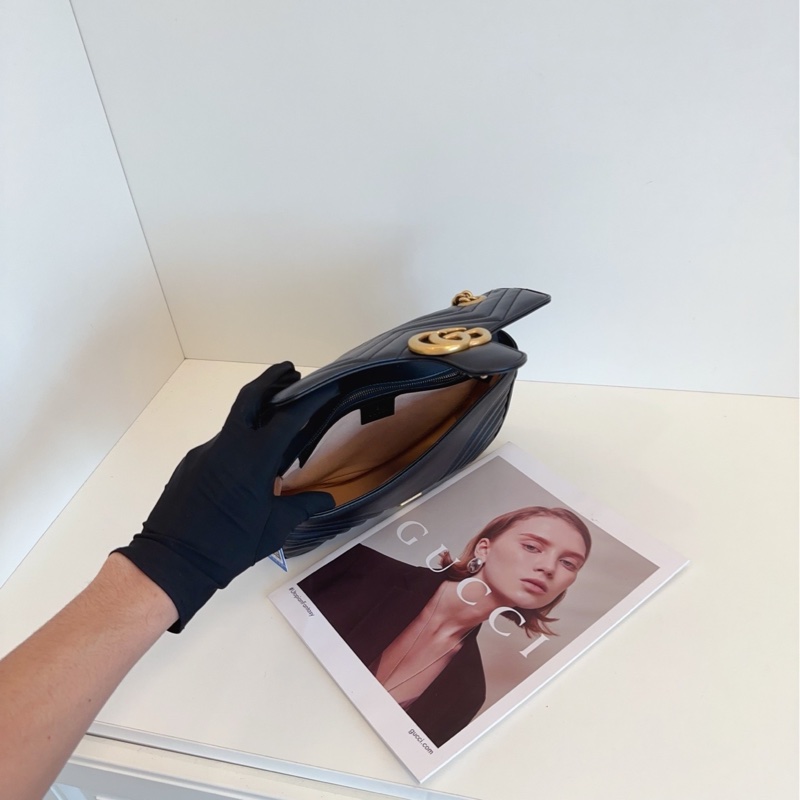 【98新】Gucci 黑金 馬蒙 marmont 22 鏈條包 斜挎包 單肩包-6