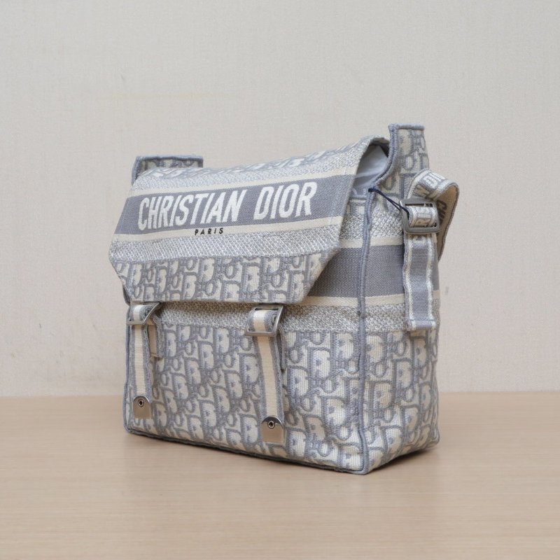 DIOR Diorcamp郵差信使包中號29灰色帆布銀扣2020Oblique印花肩背包-3