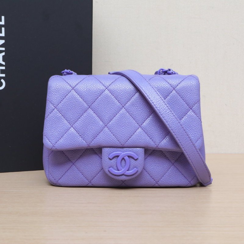 CHANEL 紫色荔枝牛皮29開20S亞克力方胖子肩背包-0