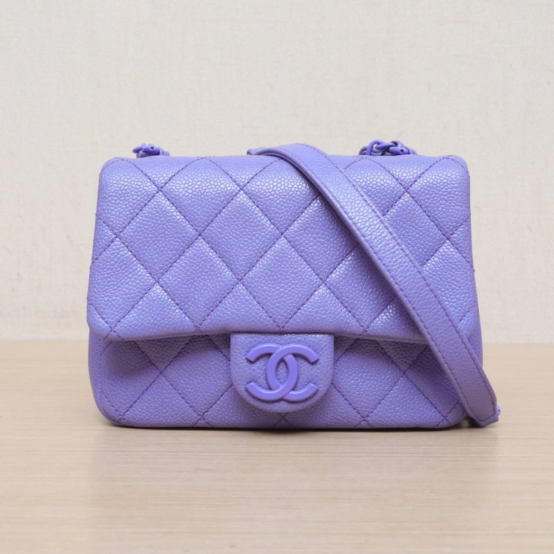 CHANEL 紫色荔枝牛皮29開20S亞克力方胖子肩背包-1