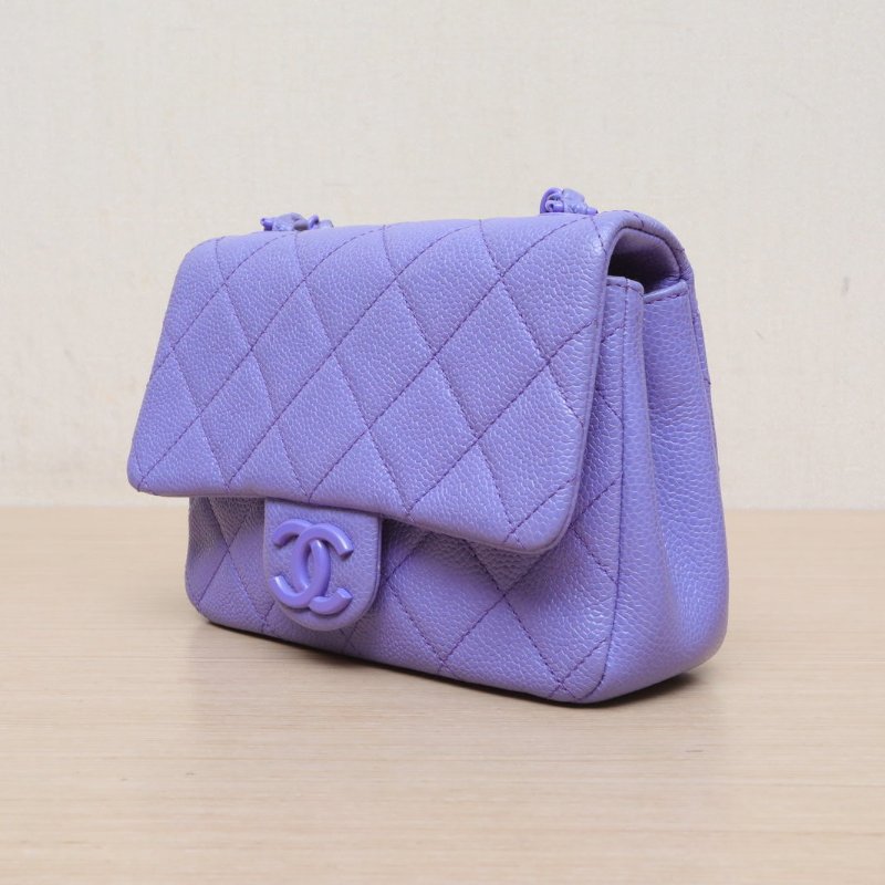 CHANEL 紫色荔枝牛皮29開20S亞克力方胖子肩背包-3