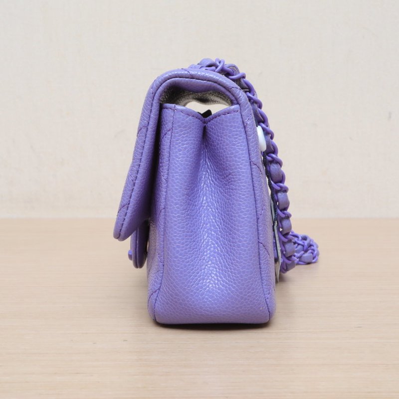 CHANEL 紫色荔枝牛皮29開20S亞克力方胖子肩背包-4