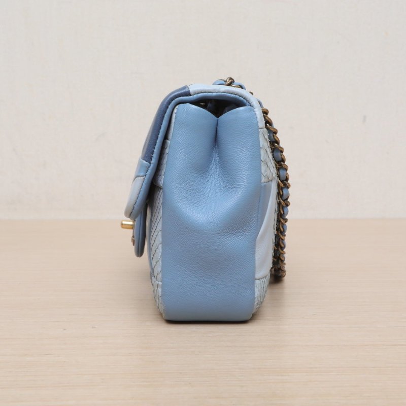 CHANEL 藍色羊皮蛇皮22開CF單肩包拼接/肩背包-4