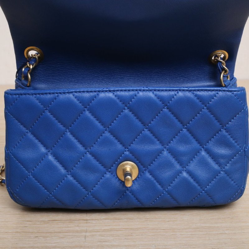 CHANEL CF口蓋包大Mini20藍色羊皮30開金扣金球調節扣肩帶肩背包-2