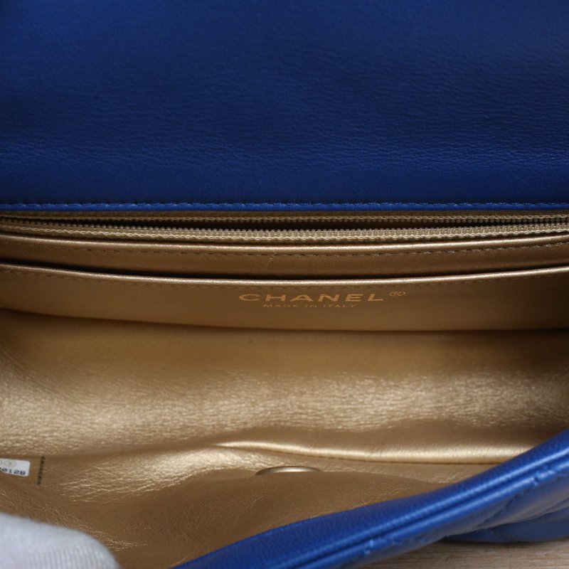 CHANEL CF口蓋包大Mini20藍色羊皮30開金扣金球調節扣肩帶肩背包-3