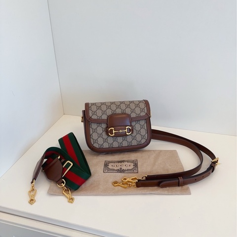 【98新🆕】GUCCI 新款 馬銜扣1955 mini 迷你馬鞍包焦糖拼色 雙肩帶款單肩斜挎包
