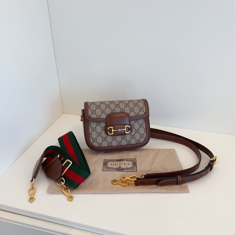 【98新🆕】GUCCI 新款 馬銜扣1955 mini 迷你馬鞍包焦糖拼色 雙肩帶款單肩斜挎包-0