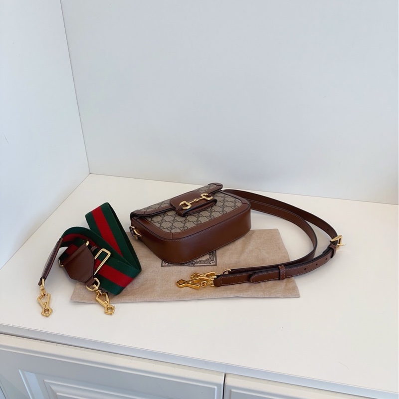 【98新🆕】GUCCI 新款 馬銜扣1955 mini 迷你馬鞍包焦糖拼色 雙肩帶款單肩斜挎包-3